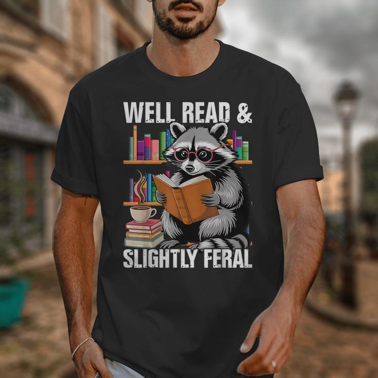 Well Read & Slightly Feral Raccoon Book Lover Graphic Unisex T-Shirt