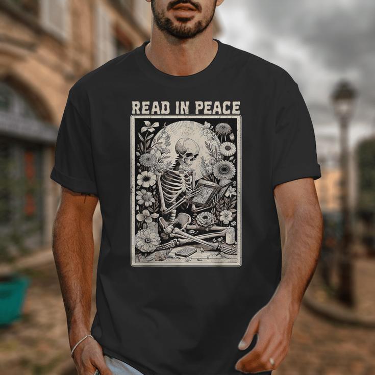 Read In Peace Skeleton Book Lover Bookworm Book Unisex T-Shirt