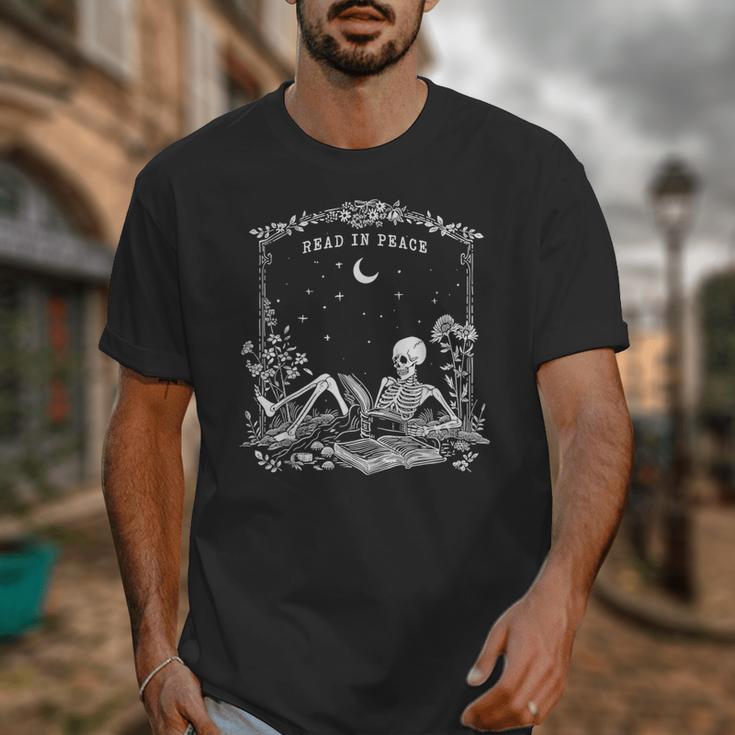 Read In Peace Skeleton Reading Book Halloween Bookish Unisex T-Shirt Read In Peace Skeleton Reading Book Halloween Bookish Unisex T-Shirt