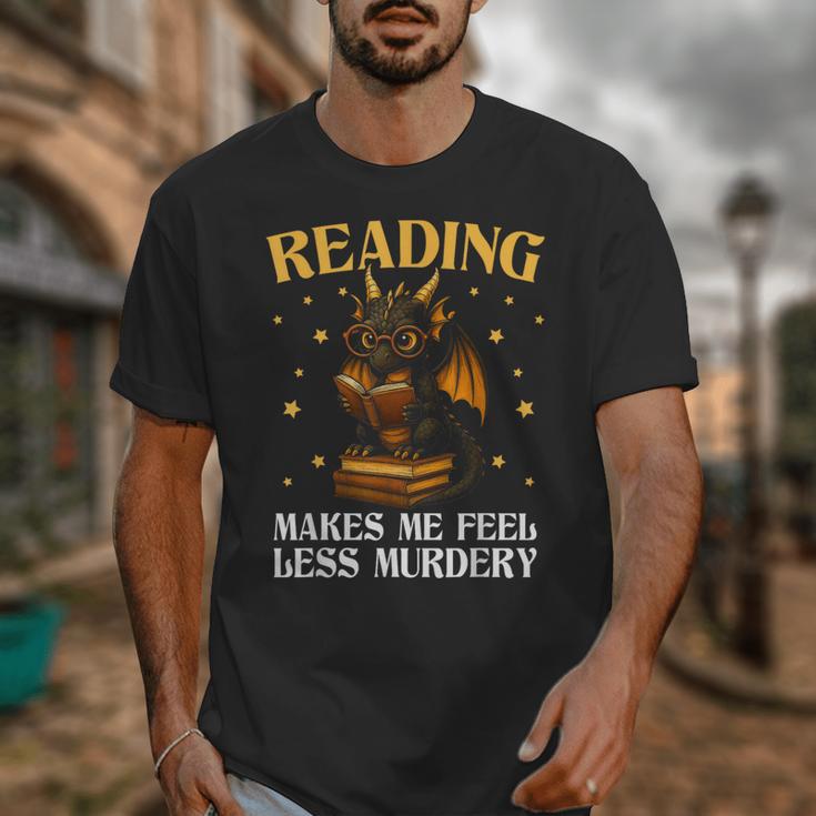 Reading Makes Me Feel Less Murdery Book Dragon Unisex T-Shirt