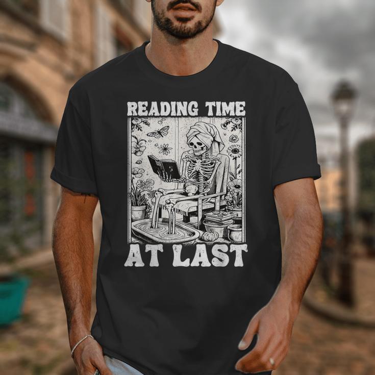 Reading Time At Last Book Lover Introvert Skeleton Reading Unisex T-Shirt Reading Time At Last Book Lover Introvert Skeleton Reading Unisex T-Shirt
