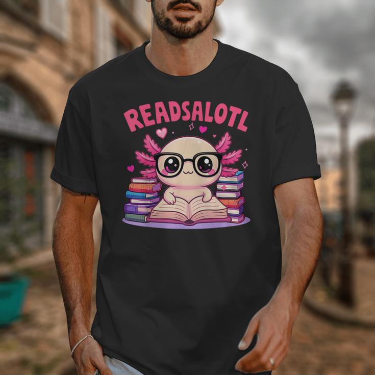 Readsolotl Pink Kawaii Axolotl Book Lover Reading Unisex T-Shirt