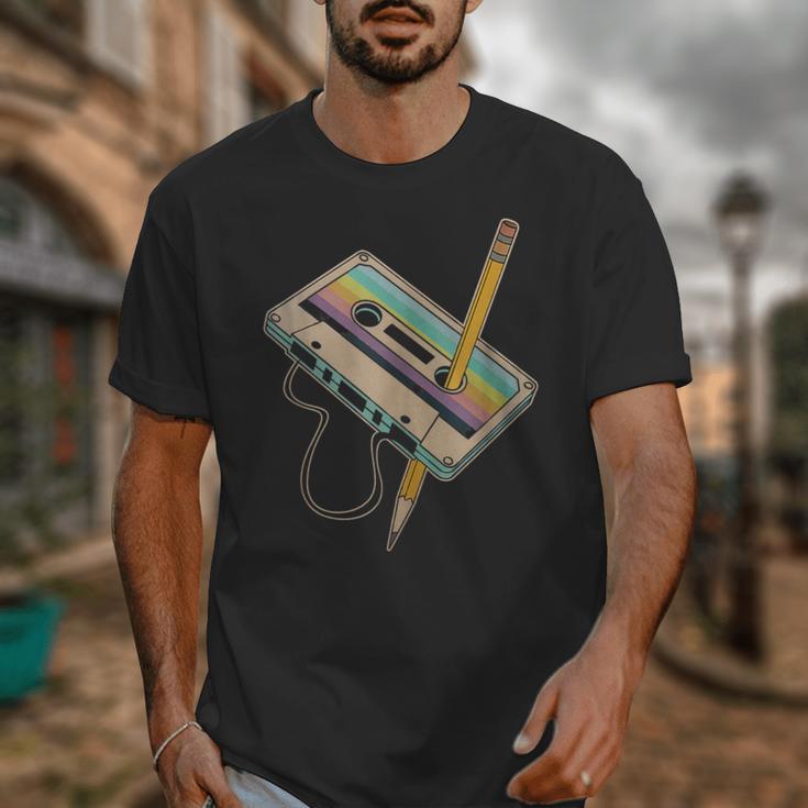 Retro Cassette And Pencil 80s 90s Nostalgia Music Lover Unisex T-Shirt