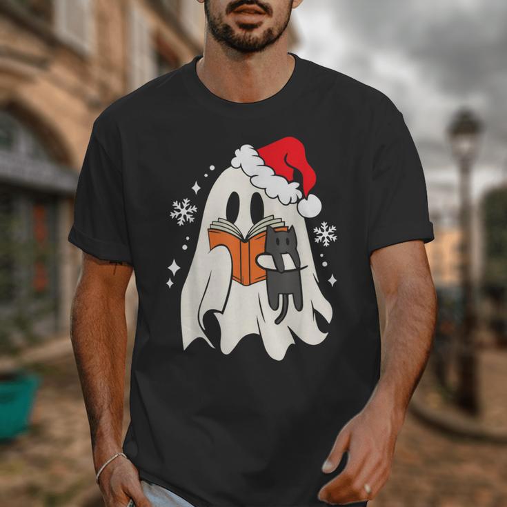 Retro Ghost Reading Book With Cat Bookish Club Christmas Men Women Kids Unisex T-Shirt