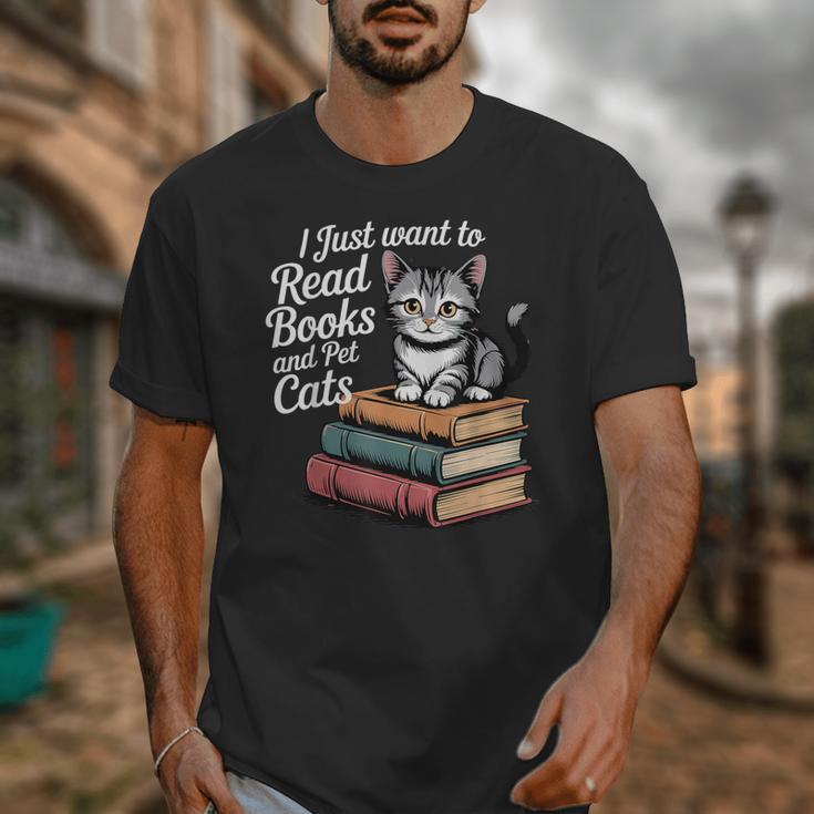 Retro I Just Want To Read Books And Pet Cats Cat For Men Women Kids Unisex T-Shirt Retro I Just Want To Read Books And Pet Cats Cat For Men Women Kids Unisex T-Shirt
