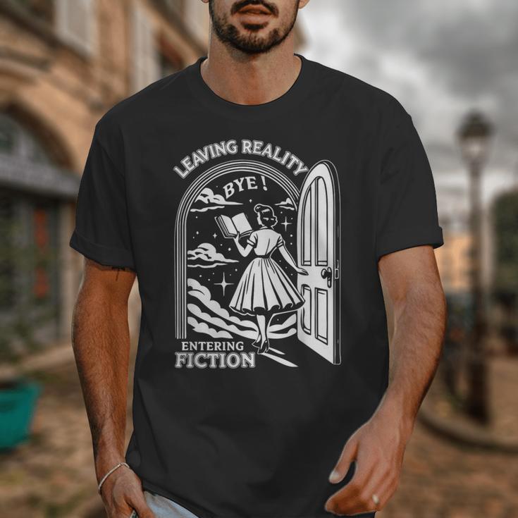 Retro Trendy Bookish Book Lover Reading Quotes Leaving Reality Entering Fiction -Adults Small Short Sleeve T-Shirt Unisex T-Shirt