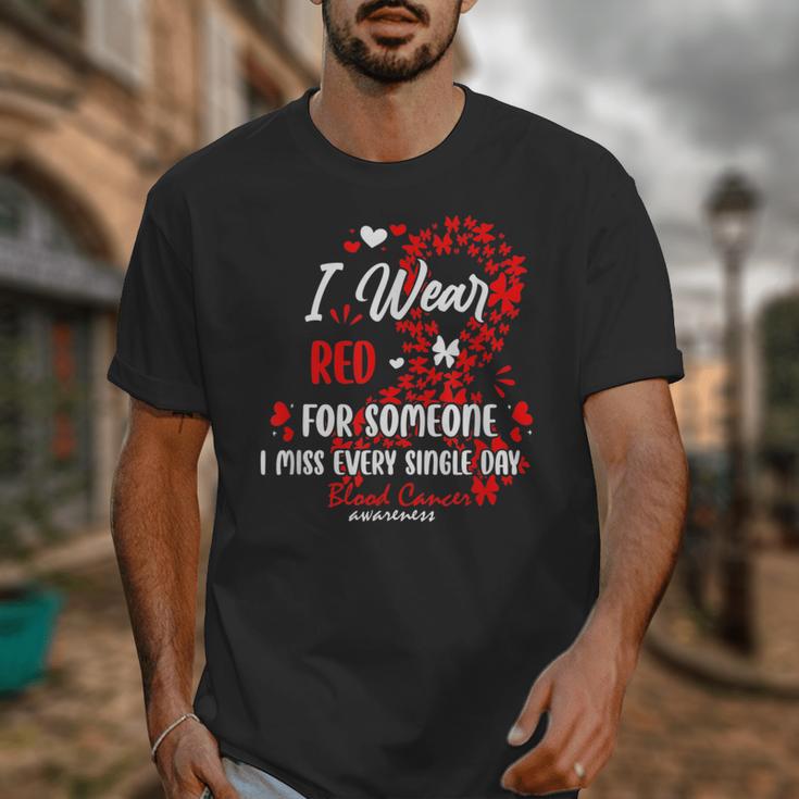 Ribbon Blood Cancer Angel Memory Support Dad Mom Red Unisex T-Shirt Ribbon Blood Cancer Angel Memory Support Dad Mom Red Unisex T-Shirt