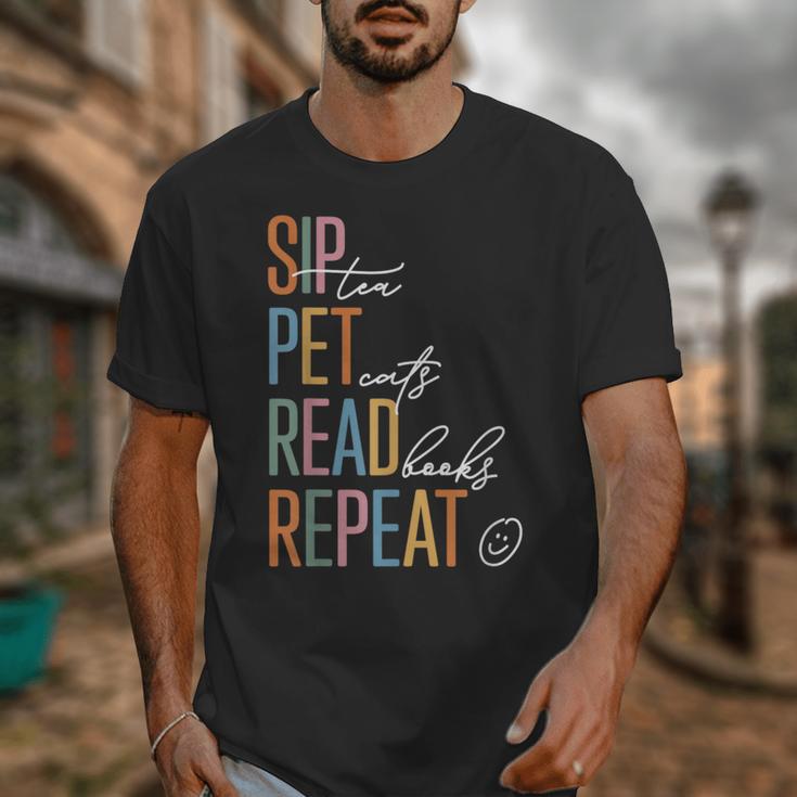 Sip Tea Pet Cats Read Books Repeat Book Cat Lover Unisex T-Shirt