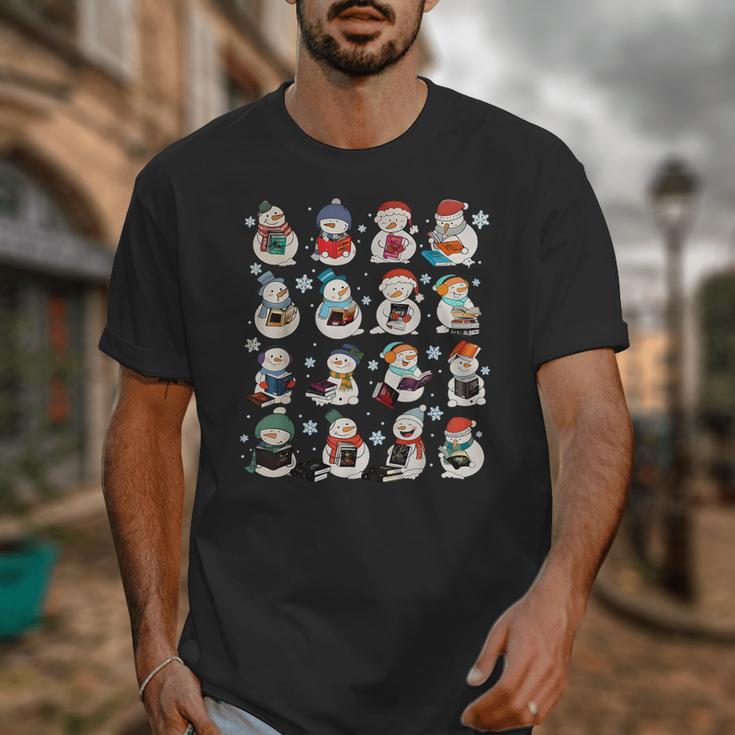 Snowman Reading Book Christmas Cozy Book Lover Bookish Unisex T-Shirt