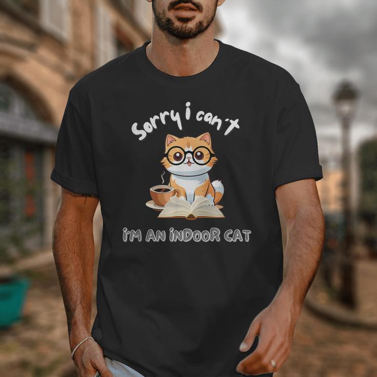 Sorry I Can't Indoor Cat Top For Introvert With Coffee Book For Men Women Kids Unisex T-Shirt