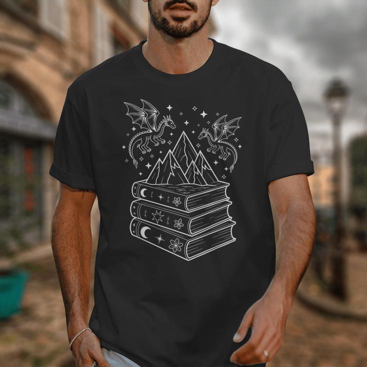 Stack Of Books And Dragons Bookworm Fantasy Books Lover Unisex T-Shirt