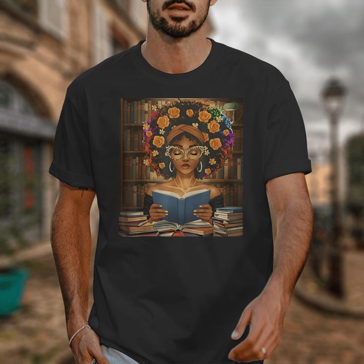 History Month Black Afro Girl Women Book Lovers Flower Unisex T-Shirt