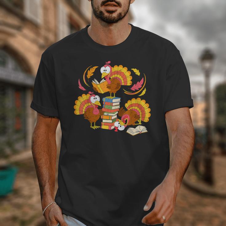 Turkey Reading Books Fall Thanksgiving Teacher Librarian Unisex T-Shirt