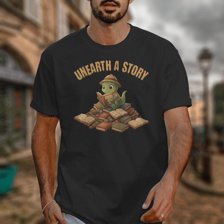 Unearth a Story Dinosaur Reading Books Summer 2026 Unisex T-Shirt