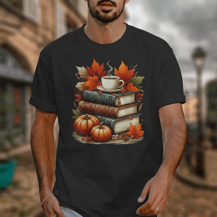 Vintage Autumn Books Coffee Pumpkin Fall Reading Unisex T-Shirt