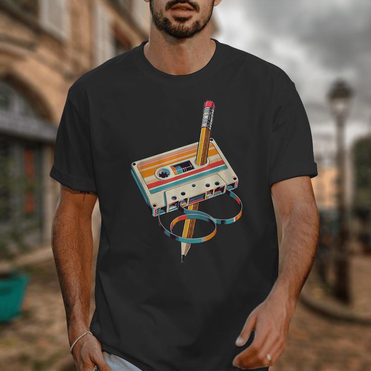 Vintage Cassette Tape And Pencil Nostalgia Party 70s 80s 90s Unisex T-Shirt