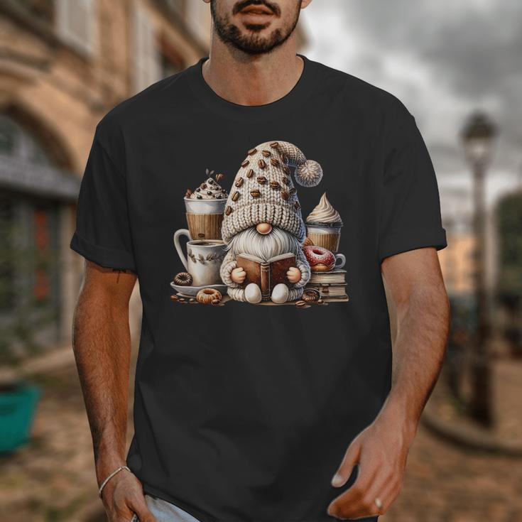 Vintage Cute Gnome Reading Book Coffee Latte Men Women Kids Unisex T-Shirt