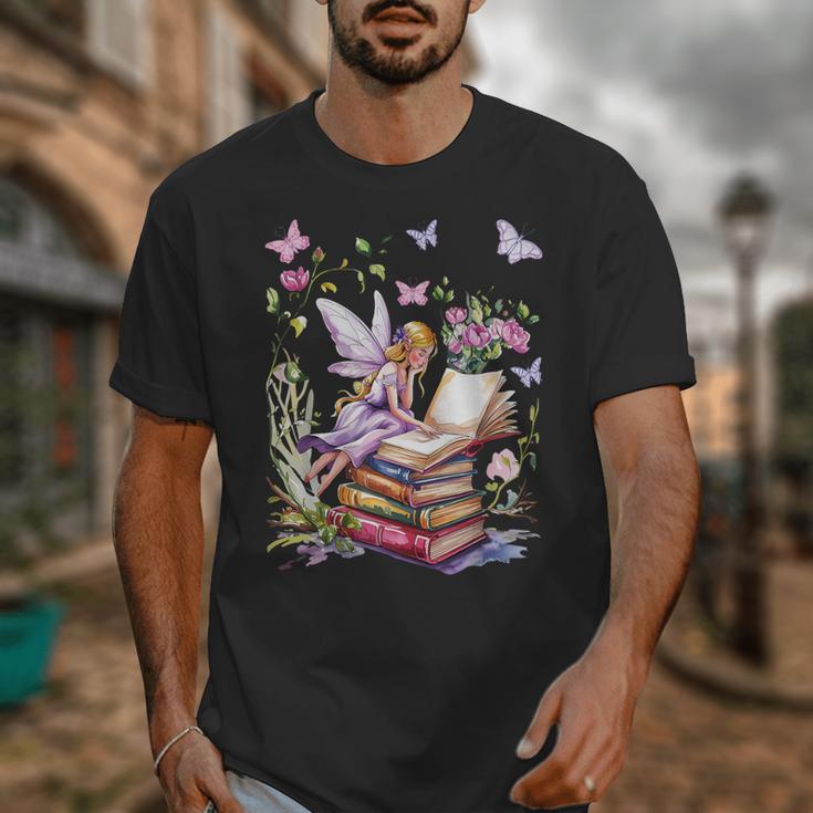 Watercolor Butterfly Fairy Read Book Library Fantasy Novel Unisex T-Shirt