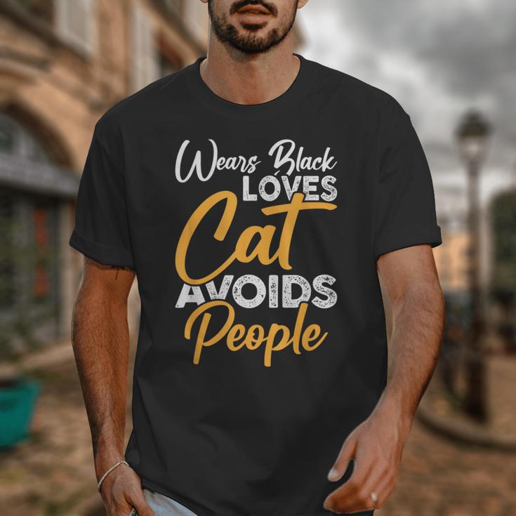 Wears Loves Cats Avoids People I Introvert Unisex T-Shirt