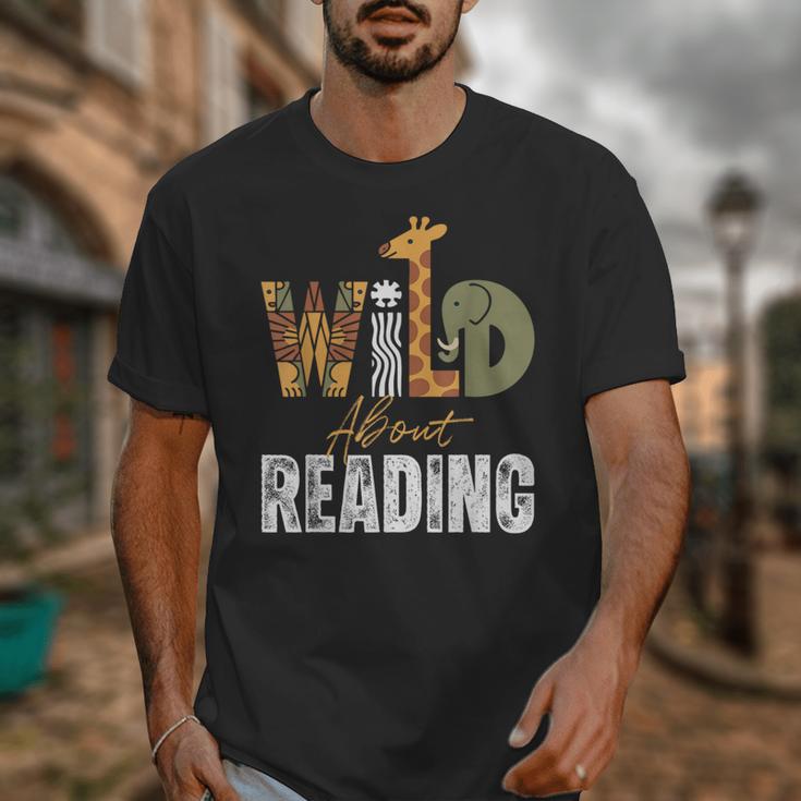 Wild About Reading Books Animal Theme Bookworm Library Day Unisex T-Shirt