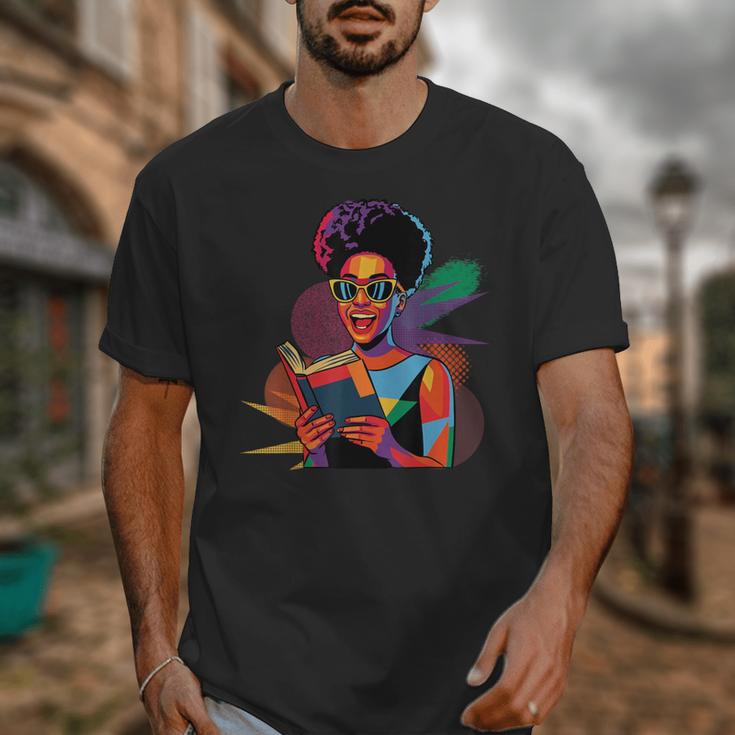Woman Reading Book Lover Geometric Girl Afro History Unisex T-Shirt