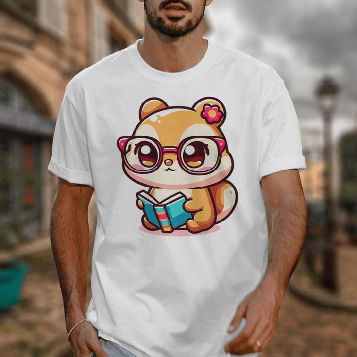Adorable Book Lover Chipmunk With Reading Glasses Cute Premium Unisex T-Shirt