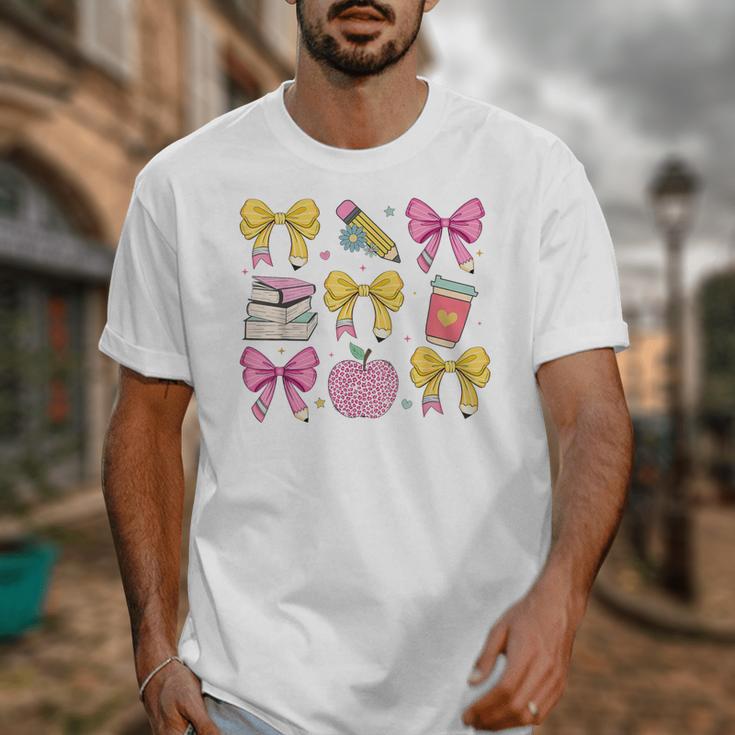 Apple Coquette Bow Books First Day Of School Back To School Unisex T-Shirt Apple Coquette Bow Books First Day Of School Back To School Unisex T-Shirt