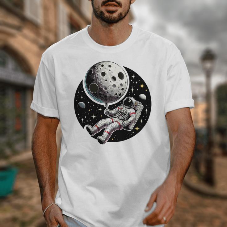 Astronaut Aesthetic Holding Moon Balloon Planets Introvert Unisex T-Shirt