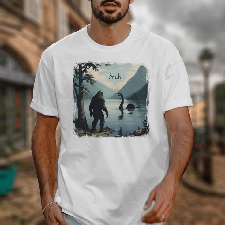 Bigfoot Sasquatch & Loch Ness Monster Introvert Bruh Unisex T-Shirt Bigfoot Sasquatch & Loch Ness Monster Introvert Bruh Unisex T-Shirt