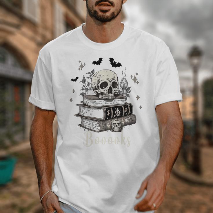 Boo Skeleton Skull Books Halloween Women School Teacher Kid Premium Unisex T-Shirt