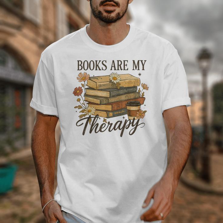 Books Are My Therapy Vintage Book Lover Daisy Art Unisex T-Shirt