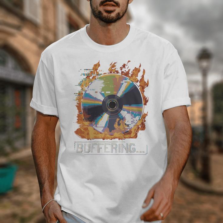 Buffering Glitched CD On Fire 2000s Nostalgia Unisex T-Shirt
