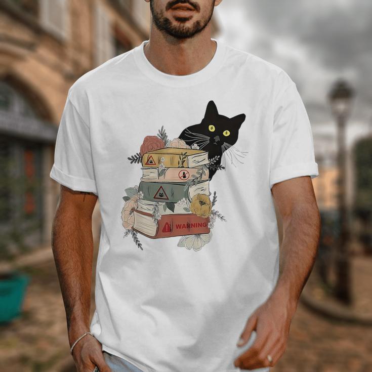Cat And Books Flowers Reading Club Cat Lover Bookworm Unisex T-Shirt