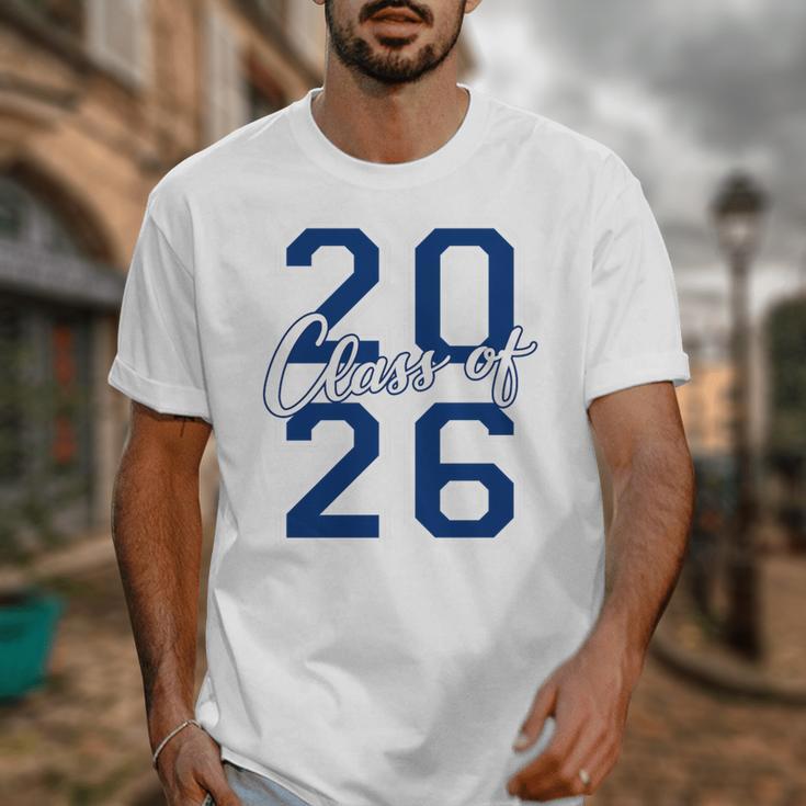 Class Of 2026 Graduation Varsity Navy Blue Letters Premium Tri-Blend Unisex T-Shirt