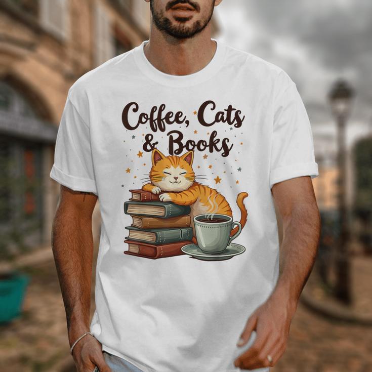 Coffee Cats And Books Lover For Women & Girls Coffee Unisex T-Shirt