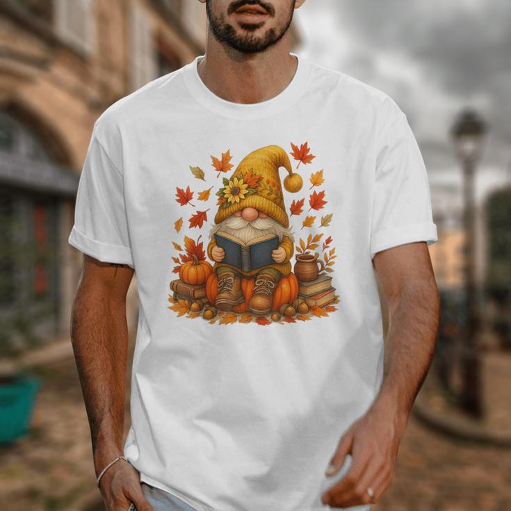 Cute Autumn Gnome Reading Pumpkin Book Lover Unisex T-Shirt Cute Autumn Gnome Reading Pumpkin Book Lover Unisex T-Shirt