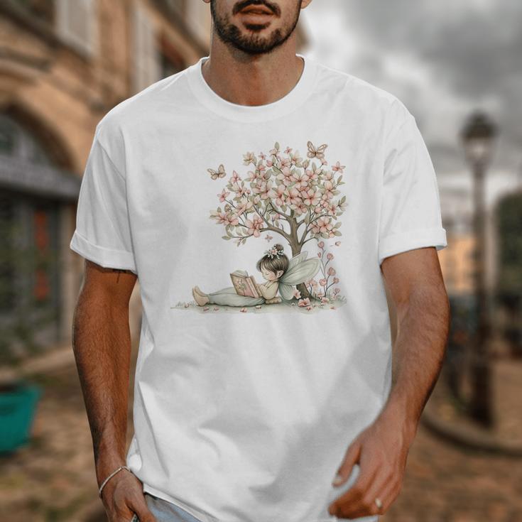 Cute Fairy Reading Fairycore Aesthetic Book Lover Unisex T-Shirt