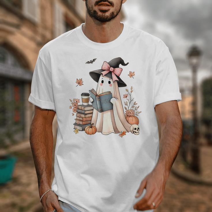 Cute Ghost Reading Book Librarian Book Lover Unisex T-Shirt Cute Ghost Reading Book Librarian Book Lover Unisex T-Shirt
