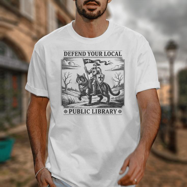 Defend Your Local Public Library Cat Knight Book Lover Unisex T-Shirt Defend Your Local Public Library Cat Knight Book Lover Unisex T-Shirt
