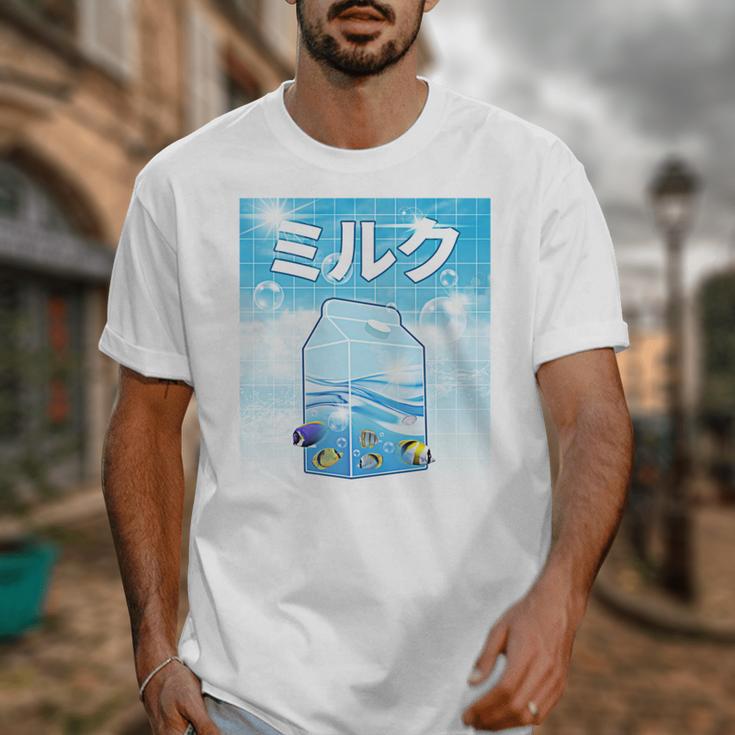 Frutiger Aero Aesthetic Tech Kawaii Milk Underwater Fishes Unisex T-Shirt