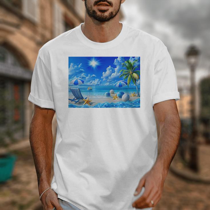Frutiger Aero Beach Y2k Aesthetic Palm Tree Sand Ocean Premium Unisex T-Shirt Frutiger Aero Beach Y2k Aesthetic Palm Tree Sand Ocean Premium Unisex T-Shirt