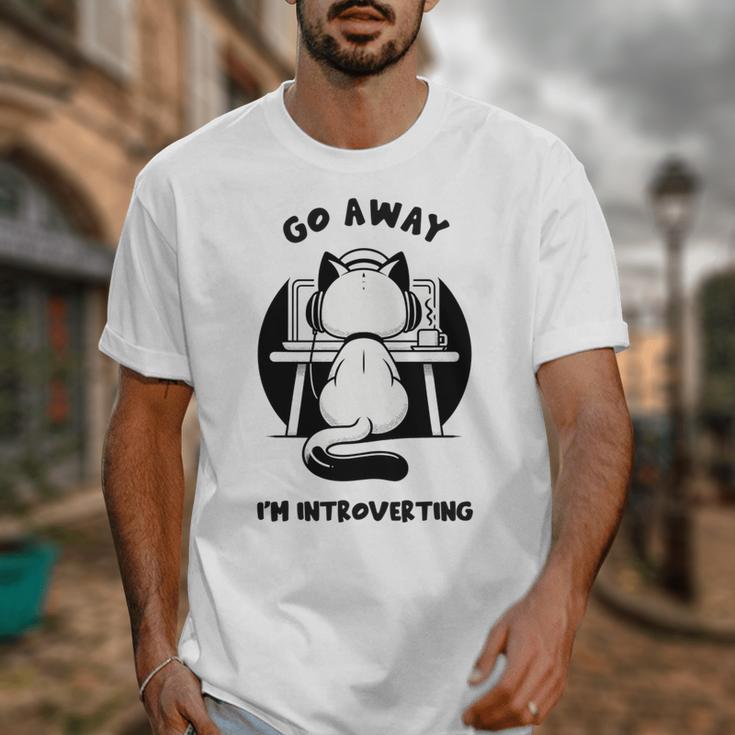 Go Away I'm Introverting Cat With Coffee Unisex T-Shirt Go Away I'm Introverting Cat With Coffee Unisex T-Shirt