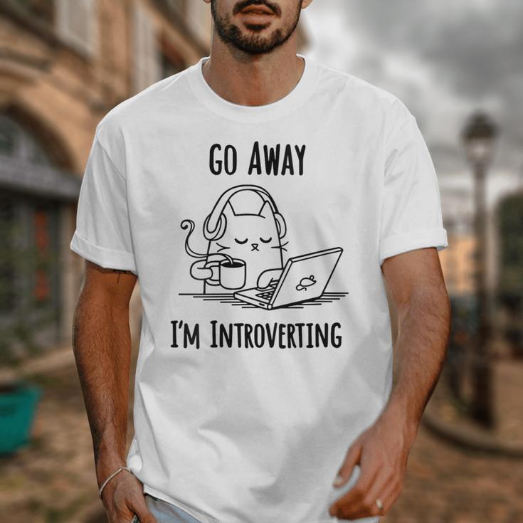 Go Away I'm Introverting Cat Introvert Anxiety Anxious Unisex T-Shirt