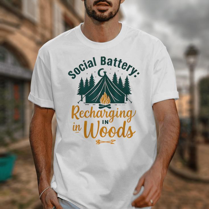 Introvert Camping Social Battery Recharging In The Woods Unisex T-Shirt