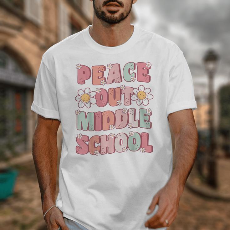 Peace Out Middle School Graduation Groovy Last Day Of School Unisex T-Shirt