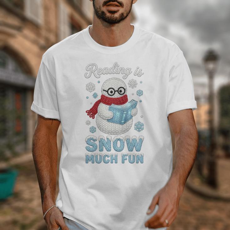 Reading Is Snow Much Fun Book Lover Winter Snowman Humor Unisex T-Shirt