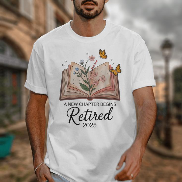 Retired 2025 A New Chapter Begins Retirement Teacher Book Unisex T-Shirt