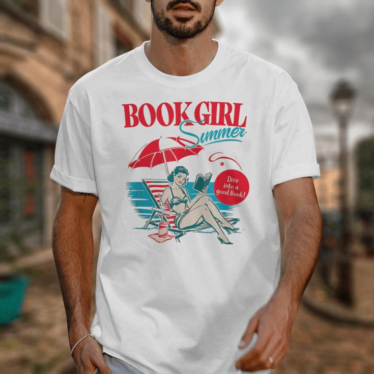 Retro Book Girl Summer For Women Beach Reading Unisex T-Shirt