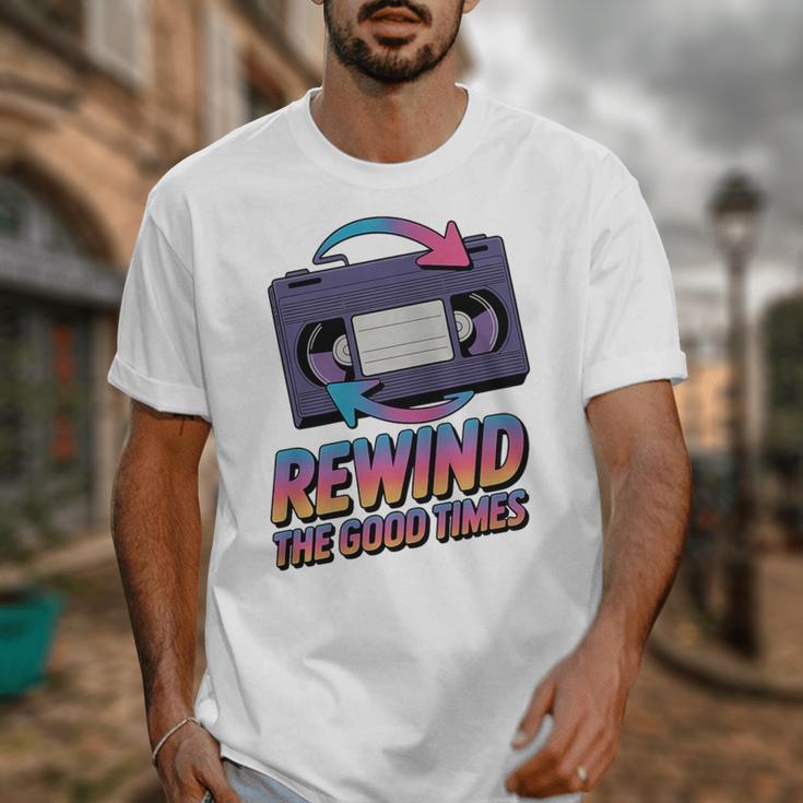 Rewind Good Times Retro VHS Tape Nostalgia 80s 90s Premium Tri-Blend Unisex T-Shirt