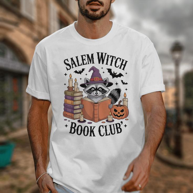 Salem WItch Book Club Halloween Raccoon Witch Reading Book Unisex T-Shirt
